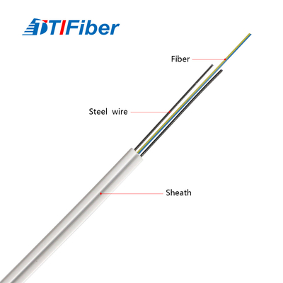 O fio de aço da gota da fibra ótica FTTH da força cabografa as fibras GJXH da manutenção programada 2 de G657A brancas