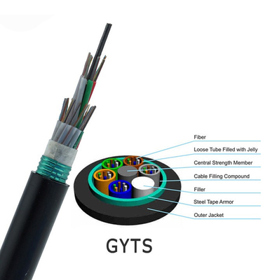 O cabo de fibra ótica do único modo de GYTS no subsolo canaliza o enterro direto