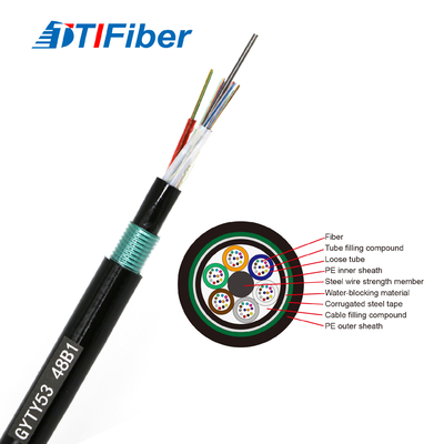 FTTX 12 24 cabos de fibra ótica do único modo do núcleo GYTY53