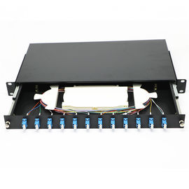 Caixa terminal da fibra ótica frente e verso da montagem em rack do porto 12 estrutura do padrão de 19 polegadas