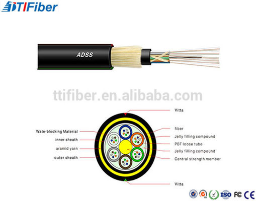 Único modo G652D 96 de ADSS rolo do cabo de fibra ótica de 144 núcleos