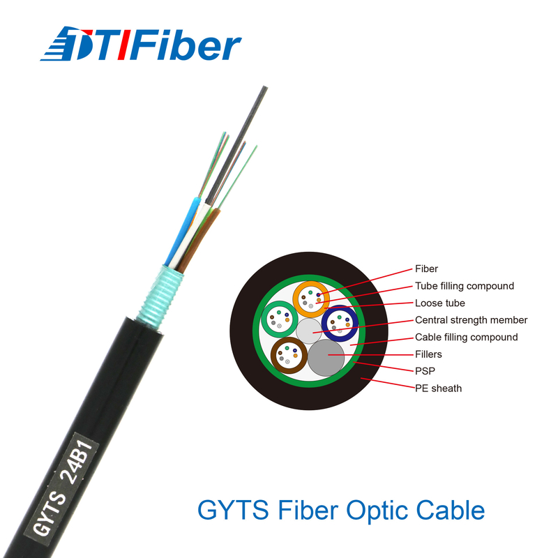 Fibra blindada exterior do núcleo do subterrâneo 24 da manutenção programada de GYTS - cabo ótico